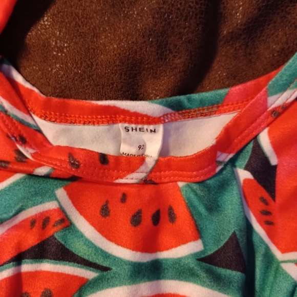 SHEIN WATERMELON MATERIAL WITH HAIR BOW, 92, 18-24 months. - Picture 2 of 7